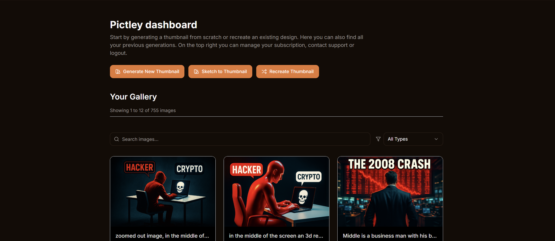 Dashboard Overview Inside Pictley