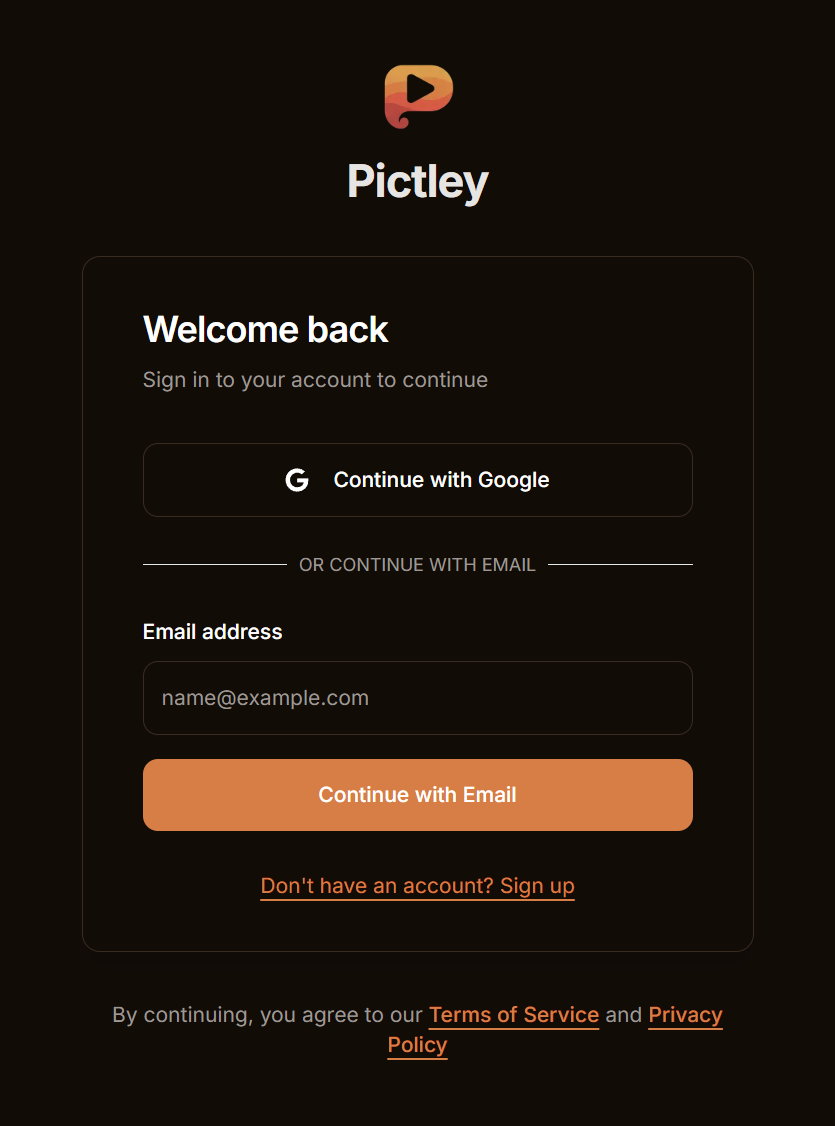 Example of Sign Up Pictley